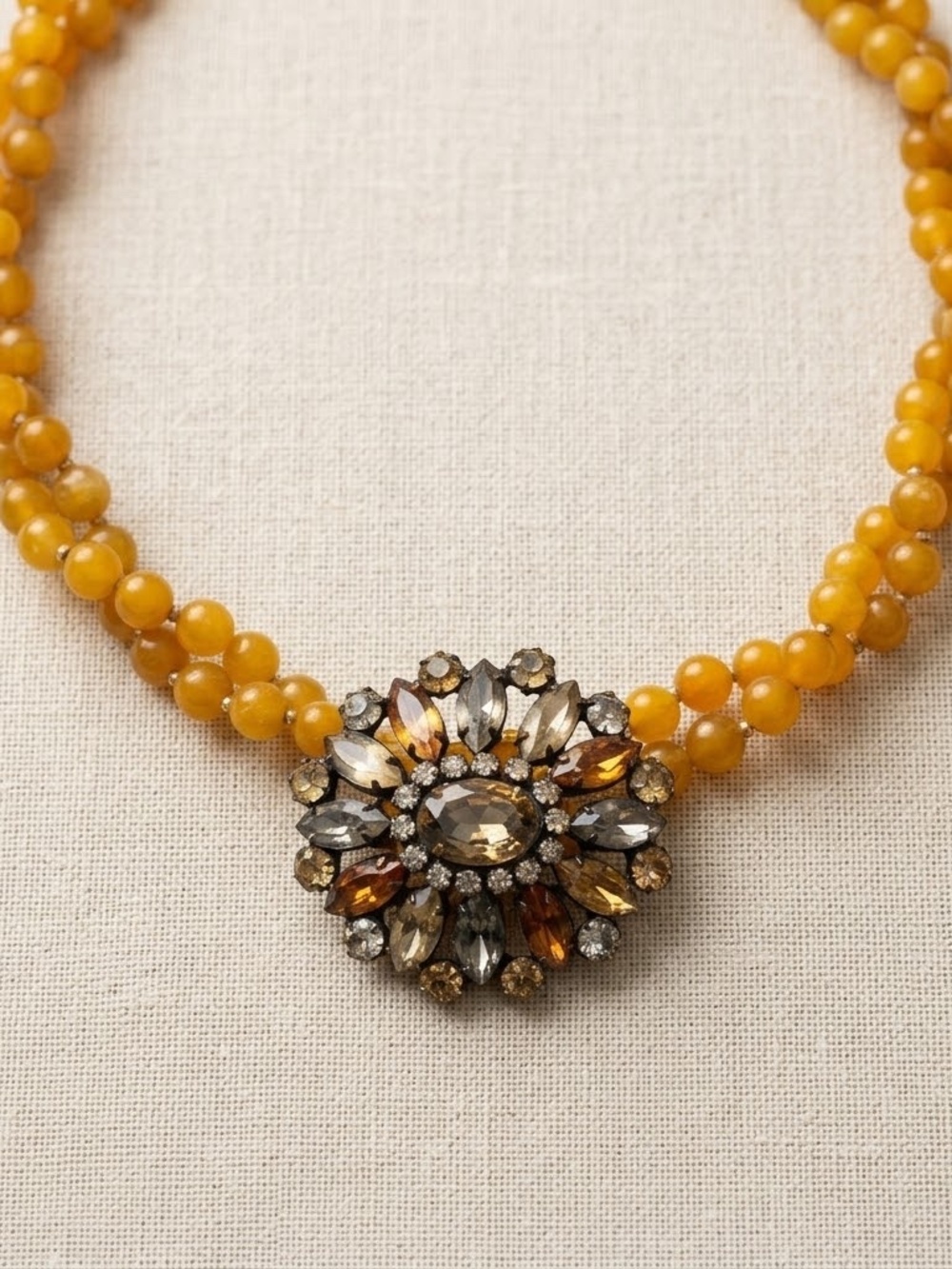 Vintage Amber Stone Bead Statement Necklace Choker
